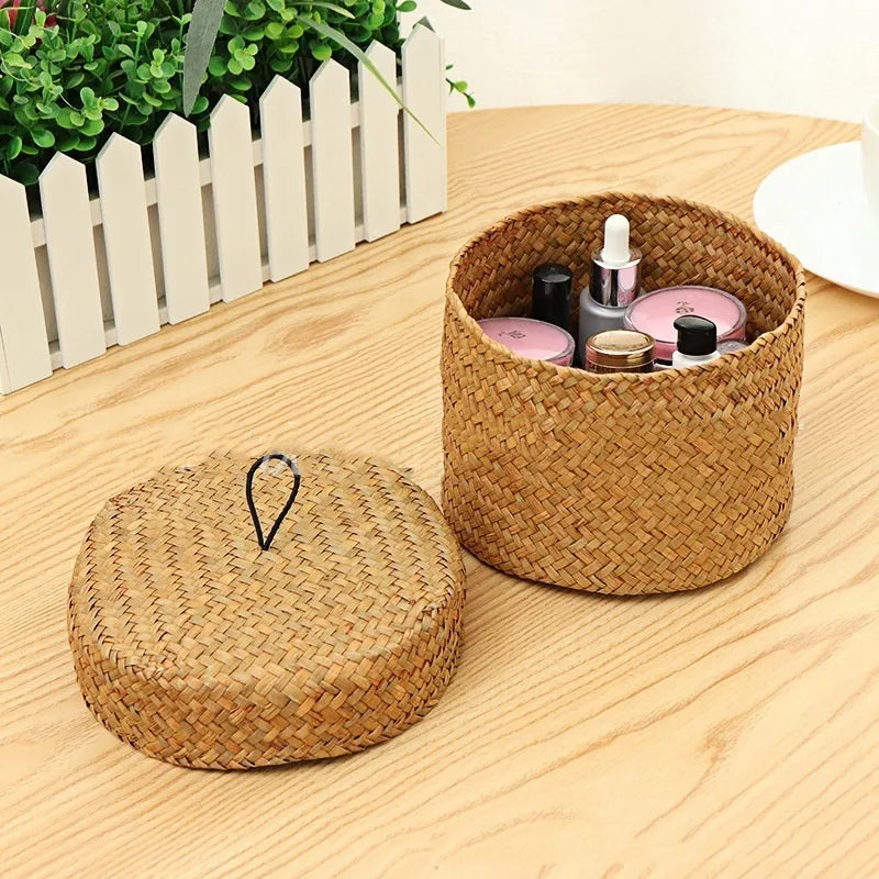 Panier en osier rond avec couvercle